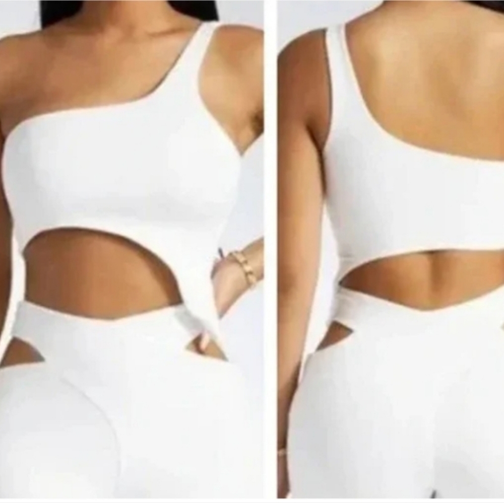 Naked Wardrobe Smooth Side Asymmetrical Crop Top In White